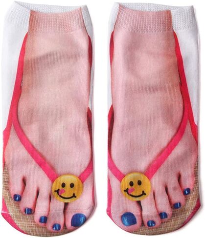 Flip Flop Funny 3D Print Girls Foot Socks - Women's No Show Socks ، 3 أزواج (6-10) in Saudi Arabia