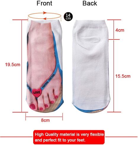 Flip Flop Funny 3D Print Girls Foot Socks - Women's No Show Socks ، 3 أزواج (6-10) in Saudi Arabia