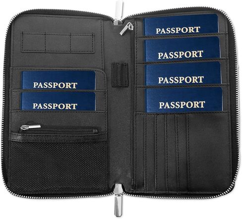 RFID Blocking Family Passport Holder Wallet 6,Premium Leather Travel Document Organizer for Women and Men,Travel Wallet for Credit Card(Brown) in Kuwait