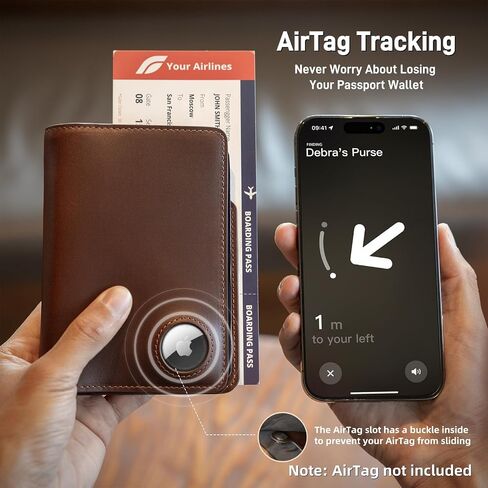 Luxury RFID Blocking Genuine Leather Passport Holder Passport Wallet for Travel (Brown (AirTag Slot)) in Kuwait