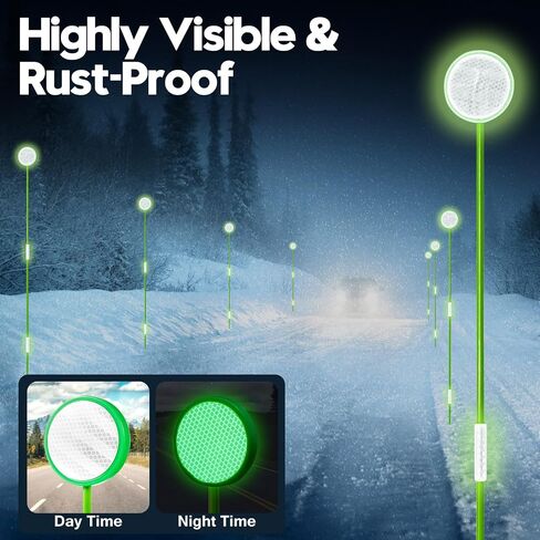 12PC Driveway Markers Reflectors,Glow-in-The-Dark Lane Recognition reflectors, 48Inch Fiberglass Pole Double Sided Reflectors for Driveway,Three Heights of Reflective in Saudi Arabia