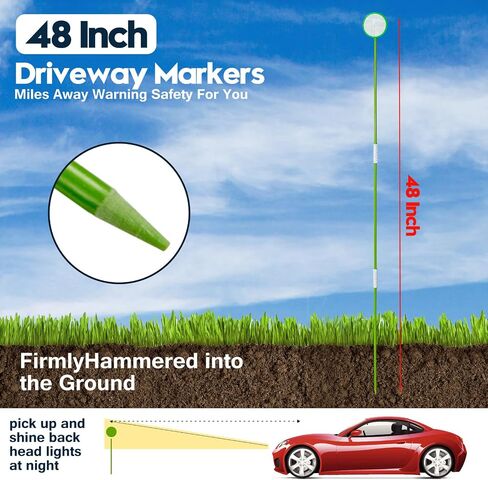 12PC Driveway Markers Reflectors,Glow-in-The-Dark Lane Recognition reflectors, 48Inch Fiberglass Pole Double Sided Reflectors for Driveway,Three Heights of Reflective in Saudi Arabia