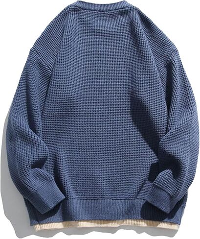 Aelfric Eden Mens Oversized Sweater Fake Two Basic Classic Sweaters Casual Soft Pullover Streetwear Tops in Kuwait