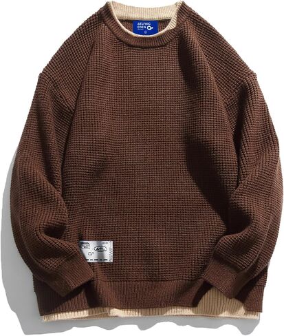 Aelfric Eden Mens Oversized Sweater Fake Two Basic Classic Sweaters Casual Soft Pullover Streetwear Tops in Kuwait