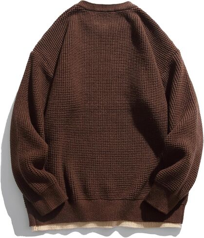 Aelfric Eden Mens Oversized Sweater Fake Two Basic Classic Sweaters Casual Soft Pullover Streetwear Tops in Kuwait