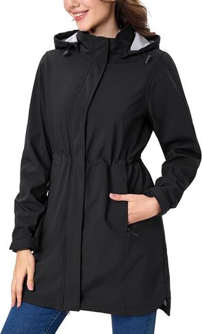 MAGCOMSEN Women's Long Fleece Lined Jackets Warm Winter Windbreaker Rain Coat Hooded Softshell Windproof Insulated in Kuwait