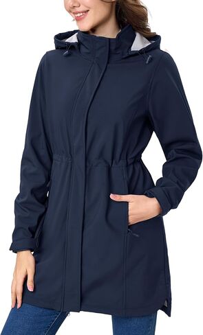 MAGCOMSEN Women's Long Fleece Lined Jackets Warm Winter Windbreaker Rain Coat Hooded Softshell Windproof Insulated in Kuwait