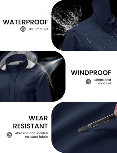 MAGCOMSEN Women's Long Fleece Lined Jackets Warm Winter Windbreaker Rain Coat Hooded Softshell Windproof Insulated in Kuwait