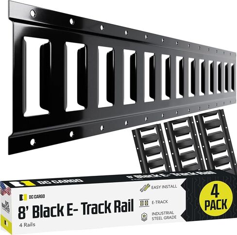 DC Cargo Mall Indoor E Track Track Down Rail Kit 8 '(4 pack) للمرائب ، الشاحنات ، المقطورات ، تعادل الدراجات النارية ، تصاعد ATV - البودرة الأسود - البضائع الآمنة والأحمال الثقيلة التي تصل إلى 2000 رطل in Kuwait
