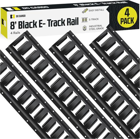 DC Cargo Mall Indoor E Track Track Down Rail Kit 8 '(4 pack) للمرائب ، الشاحنات ، المقطورات ، تعادل الدراجات النارية ، تصاعد ATV - البودرة الأسود - البضائع الآمنة والأحمال الثقيلة التي تصل إلى 2000 رطل in Kuwait