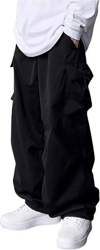 Boy's Wide Leg Cargo Pants Drawstring Waist Baggy Track Pants Trousers Streetwear in Saudi Arabia
