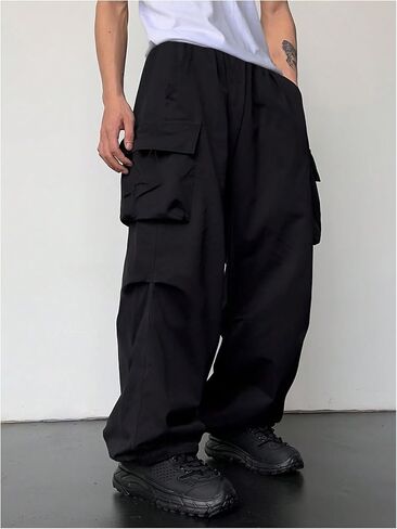 Boy's Wide Leg Cargo Pants Drawstring Waist Baggy Track Pants Trousers Streetwear in Saudi Arabia