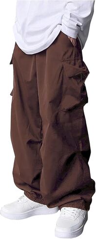 Boy's Wide Leg Cargo Pants Drawstring Waist Baggy Track Pants Trousers Streetwear in Kuwait