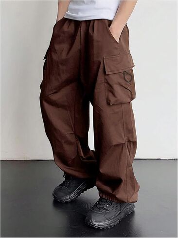 Boy's Wide Leg Cargo Pants Drawstring Waist Baggy Track Pants Trousers Streetwear in Kuwait