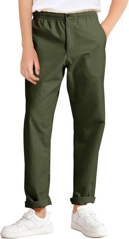 Haloumoning Boys School Uniform Chino Pants Kids Elastic Waist Pull on Twill Pants with Pockets 5-14 Years in Kuwait