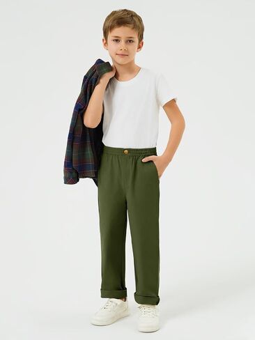 Haloumoning Boys School Uniform Chino Pants Kids Elastic Waist Pull on Twill Pants with Pockets 5-14 Years in Kuwait