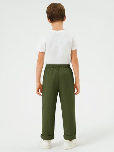 Haloumoning Boys School Uniform Chino Pants Kids Elastic Waist Pull on Twill Pants with Pockets 5-14 Years in Kuwait