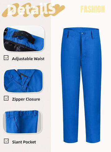 Boys Dress Pants Adjustable Waist Flat Front Casual Wear Slim Fit School Uniforms Pants in Saudi Arabia