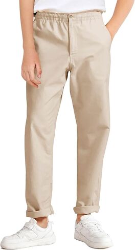 Haloumoning Boys School Uniform Chino Pants Kids Elastic Waist Pull on Twill Pants with Pockets 5-14 Years in Kuwait