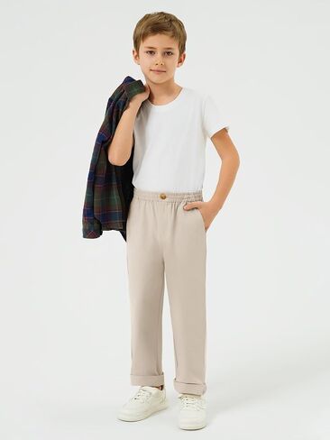 Haloumoning Boys School Uniform Chino Pants Kids Elastic Waist Pull on Twill Pants with Pockets 5-14 Years in Kuwait