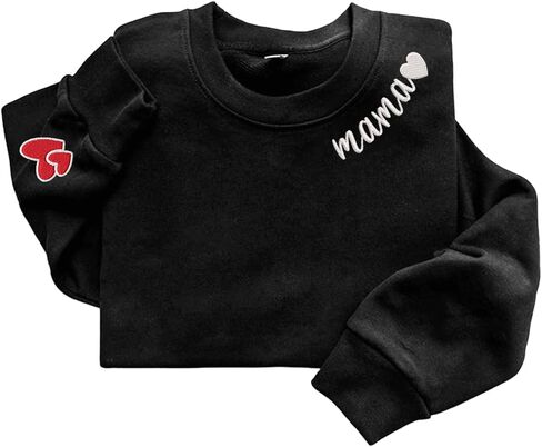 Mama Embroidered Crewneck Sweatshirt, Mama Neckline Sweater with Heart on Sleeve, Mama Pullover Size M-4XL in Saudi Arabia