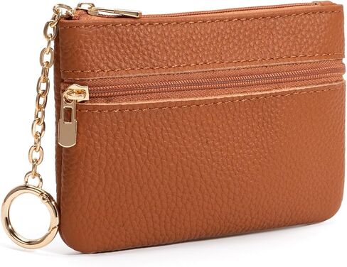 Full Grain Leather Coin Purse with Keychain - 2 Zippered Pockets Mini Coin Pouch Card Holder Keychain Pouch Keychain Wallet - Small Change Purse for Women and Men (Off White) in Kuwait