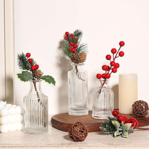 ComSaf Glass Bud Vases Set of 3, Small Flower Vases in Bulk, Mini Ribbed Vases for Centerpieces, Clear Vintage Vase for Table Decorations, Wedding, Party, Receptions, Home Decor (Different Sizes) in Saudi Arabia