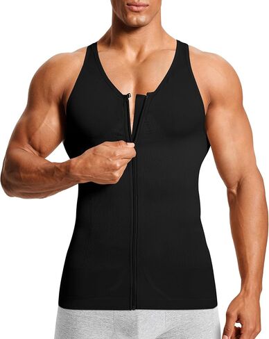 Compression Shirt Mens Shapewear Tank Top Undershirt Slimming Body Shaper Tummy Control Vest Gynecomastia with Zipper in Kuwait