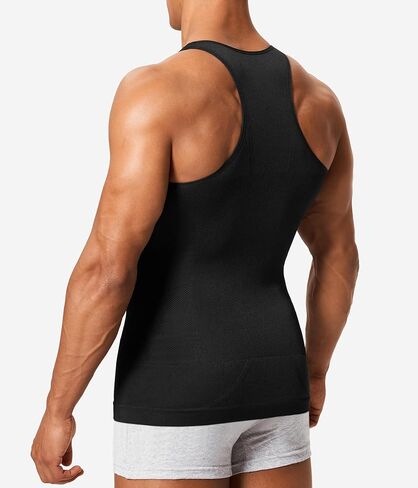Compression Shirt Mens Shapewear Tank Top Undershirt Slimming Body Shaper Tummy Control Vest Gynecomastia with Zipper in Kuwait