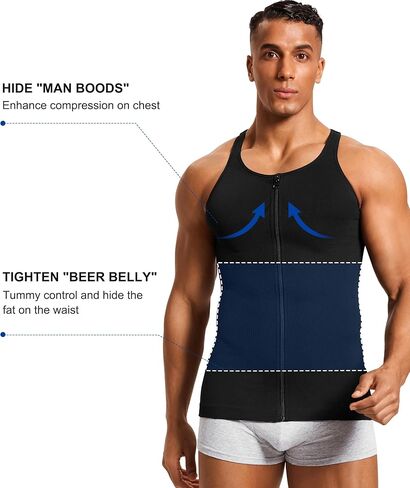 Compression Shirt Mens Shapewear Tank Top Undershirt Slimming Body Shaper Tummy Control Vest Gynecomastia with Zipper in Kuwait