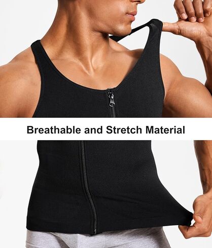 Compression Shirt Mens Shapewear Tank Top Undershirt Slimming Body Shaper Tummy Control Vest Gynecomastia with Zipper in Kuwait