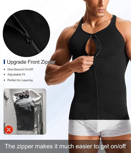 Compression Shirt Mens Shapewear Tank Top Undershirt Slimming Body Shaper Tummy Control Vest Gynecomastia with Zipper in Kuwait