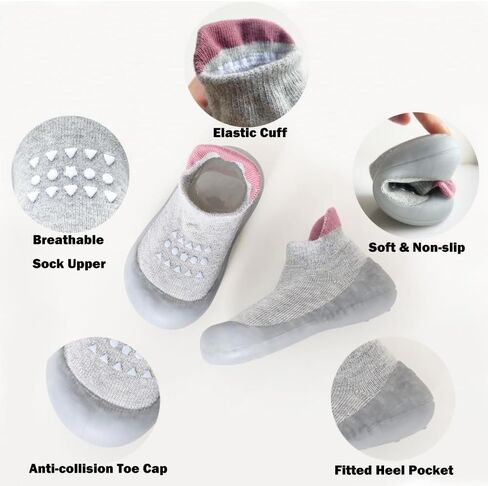 2 أزواج طفل جورب أحذية الأولاد الفتيات غير الانزلاق ناعم من المطاط وحيدات أحذية رياضية طفل رضيع in Kuwait