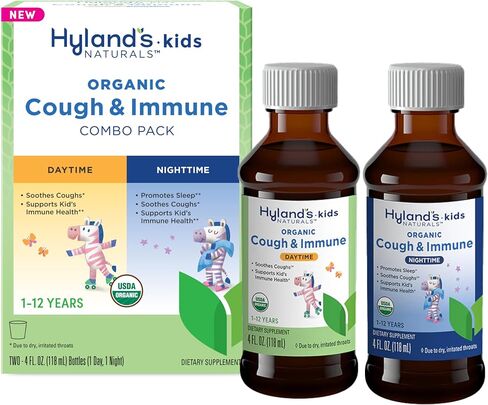 Hyland's Kids Cough Syrup and Mucus Relief Daytime and Nighttime Combo Pack, Kids Medicine for Ages 2-12, Grape Flavor, Promotes Sleep, Cough, Runny Nose, Mucus and Congestion, 8 Ounces in Saudi Arabia