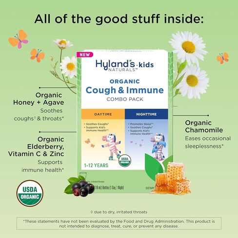 Hyland's Kids Cough Syrup and Mucus Relief Daytime and Nighttime Combo Pack, Kids Medicine for Ages 2-12, Grape Flavor, Promotes Sleep, Cough, Runny Nose, Mucus and Congestion, 8 Ounces in Saudi Arabia