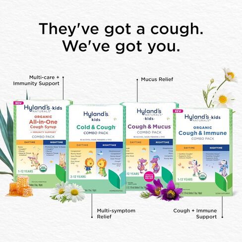 Hyland's Kids Cough Syrup and Mucus Relief Daytime and Nighttime Combo Pack, Kids Medicine for Ages 2-12, Grape Flavor, Promotes Sleep, Cough, Runny Nose, Mucus and Congestion, 8 Ounces in Saudi Arabia