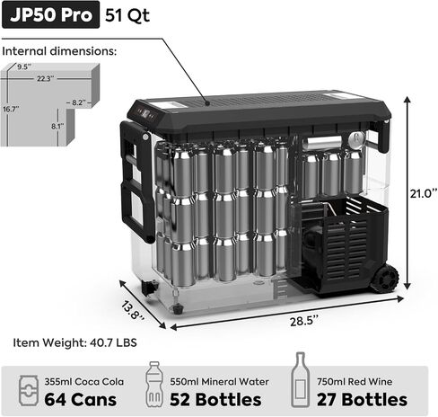 ICECO JP50 Pro Portable Refrigerator,12Volt Car Fridge Freezer, Compact Refrigerator with Secop Compressor, for Outdoor, Camping 51.7 Quart, -4℉～68℉, DC 12/24V, AC 110/240V, Multi-directional Lid in Saudi Arabia