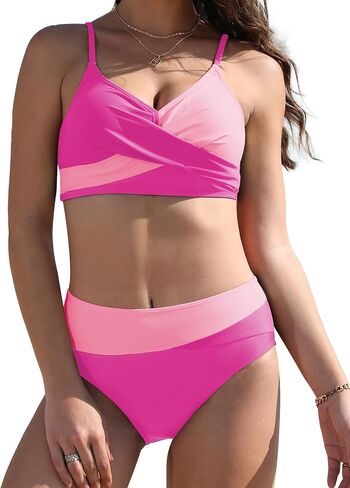 Buauty Bikini Sets for Women Swimsuits High Waisted Tummy Control Two Piece Color Block Trendy Bathing Suit Women 2025 in Kuwait