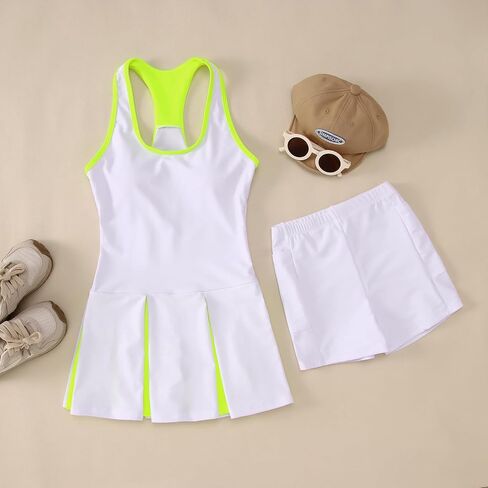 Izyjoy Kids Girls Tennis Golf Golf Dress Outfit Dresses Racerback Dresses with shorts Gopicets Sport Athletic 2 Sets in Kuwait