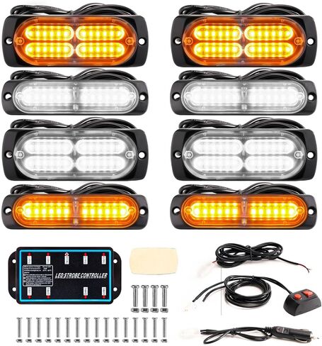 Booyu 8-PCS ميزة مزامنة LED LED Strobe Strobe Lights Ultra Slim Grille Mount Mount Flashing Whazard Light Ligh in Saudi Arabia