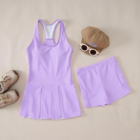 Izyjoy Kids Girls Tennis Golf Golf Dress Outfit Dresses Racerback Dresses with shorts Gopicets Sport Athletic 2 Sets in Kuwait