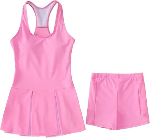 IZYJOY Kids Girls Tennis Golf Dress Outfit Sleeveless Racerback Dresses with Shorts Pockets Sport Athletic 2 Piece Sets in Kuwait