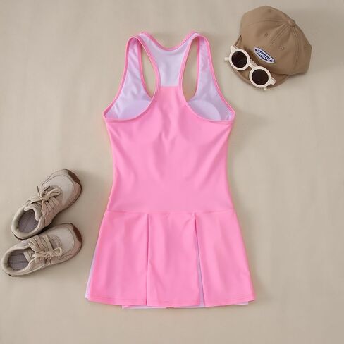 IZYJOY Kids Girls Tennis Golf Dress Outfit Sleeveless Racerback Dresses with Shorts Pockets Sport Athletic 2 Piece Sets in Kuwait