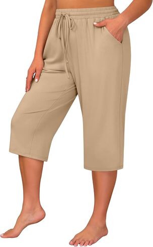 Huukeay 3 Pack Women's Plus Size Capris, Drawstring Cotton Yoga Capri Sweatpants Summer Casual Loose Cropped Pant with Pocket in Saudi Arabia