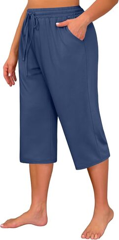 Huukeay 3 Pack Women's Plus Size Capris, Drawstring Cotton Yoga Capri Sweatpants Summer Casual Loose Cropped Pant with Pocket in Saudi Arabia
