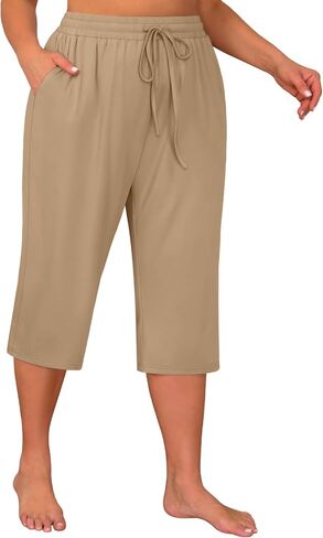 Huukeay 3 Pack Women's Plus Size Capris, Drawstring Cotton Yoga Capri Sweatpants Summer Casual Loose Cropped Pant with Pocket in Saudi Arabia