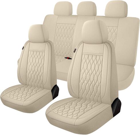 CAROMOP Faux Leather Car Seat Covers 2 Front Set,Luxury and Comfortable Seat Covers for Cars, Airbag Compatible Car Interior Covers, Universal Fit for Suvs,Vans,Trucks(Beige) in Kuwait