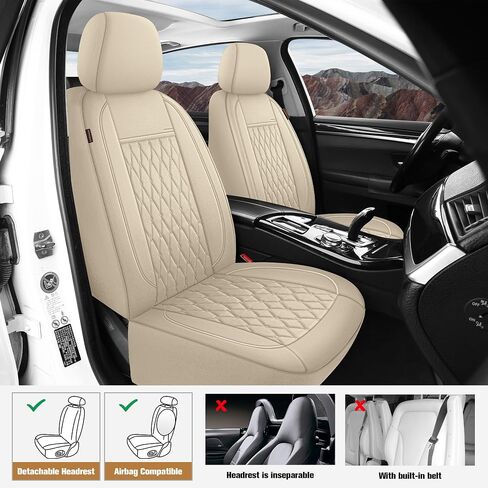 CAROMOP Faux Leather Car Seat Covers 2 Front Set,Luxury and Comfortable Seat Covers for Cars, Airbag Compatible Car Interior Covers, Universal Fit for Suvs,Vans,Trucks(Beige) in Kuwait