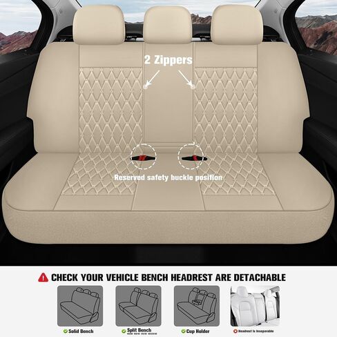 CAROMOP Faux Leather Car Seat Covers 2 Front Set,Luxury and Comfortable Seat Covers for Cars, Airbag Compatible Car Interior Covers, Universal Fit for Suvs,Vans,Trucks(Beige) in Kuwait