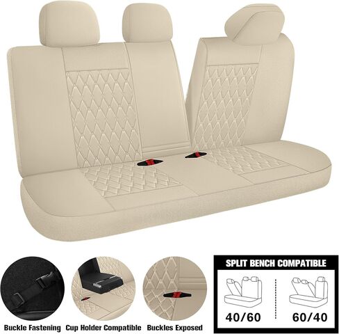 CAROMOP Faux Leather Car Seat Covers 2 Front Set,Luxury and Comfortable Seat Covers for Cars, Airbag Compatible Car Interior Covers, Universal Fit for Suvs,Vans,Trucks(Beige) in Kuwait